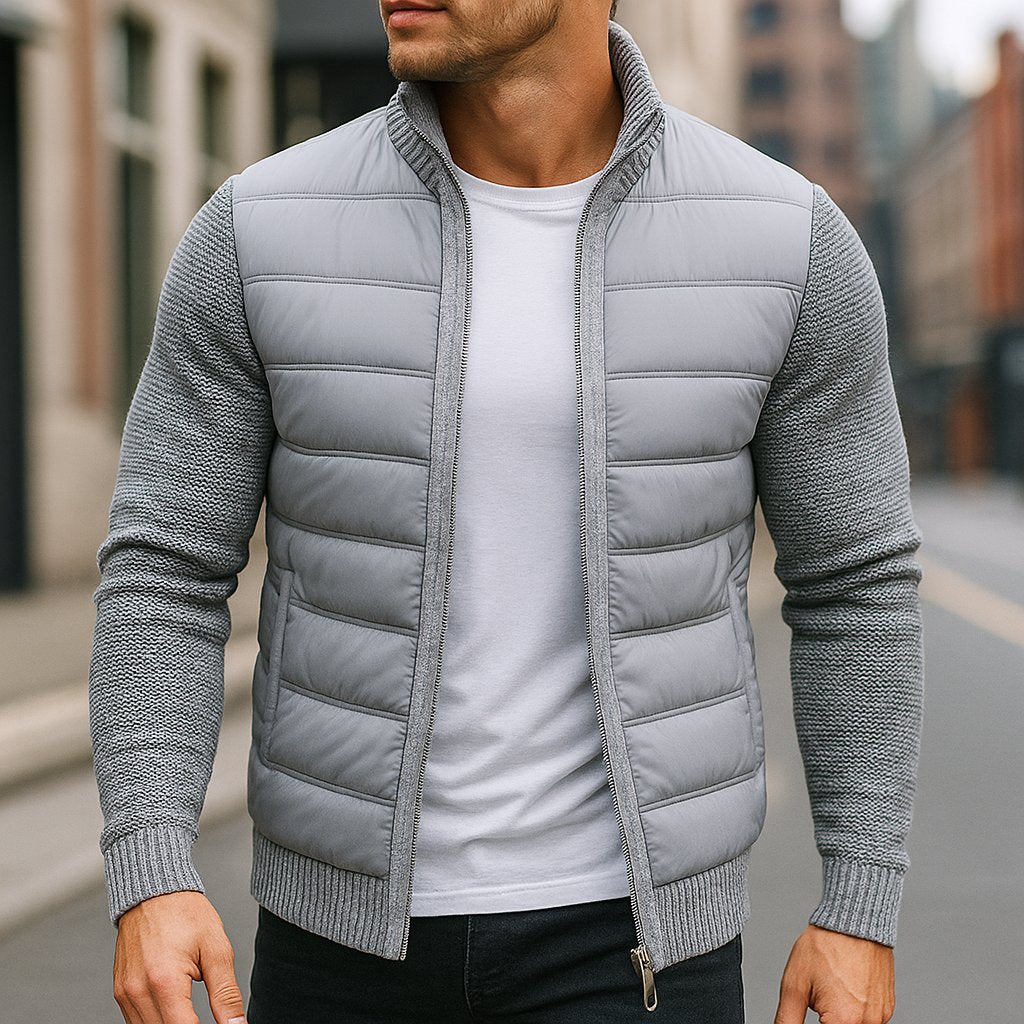Men's Hybrid Fleece Jacket | Quilted Body Contrast Sleeves Front