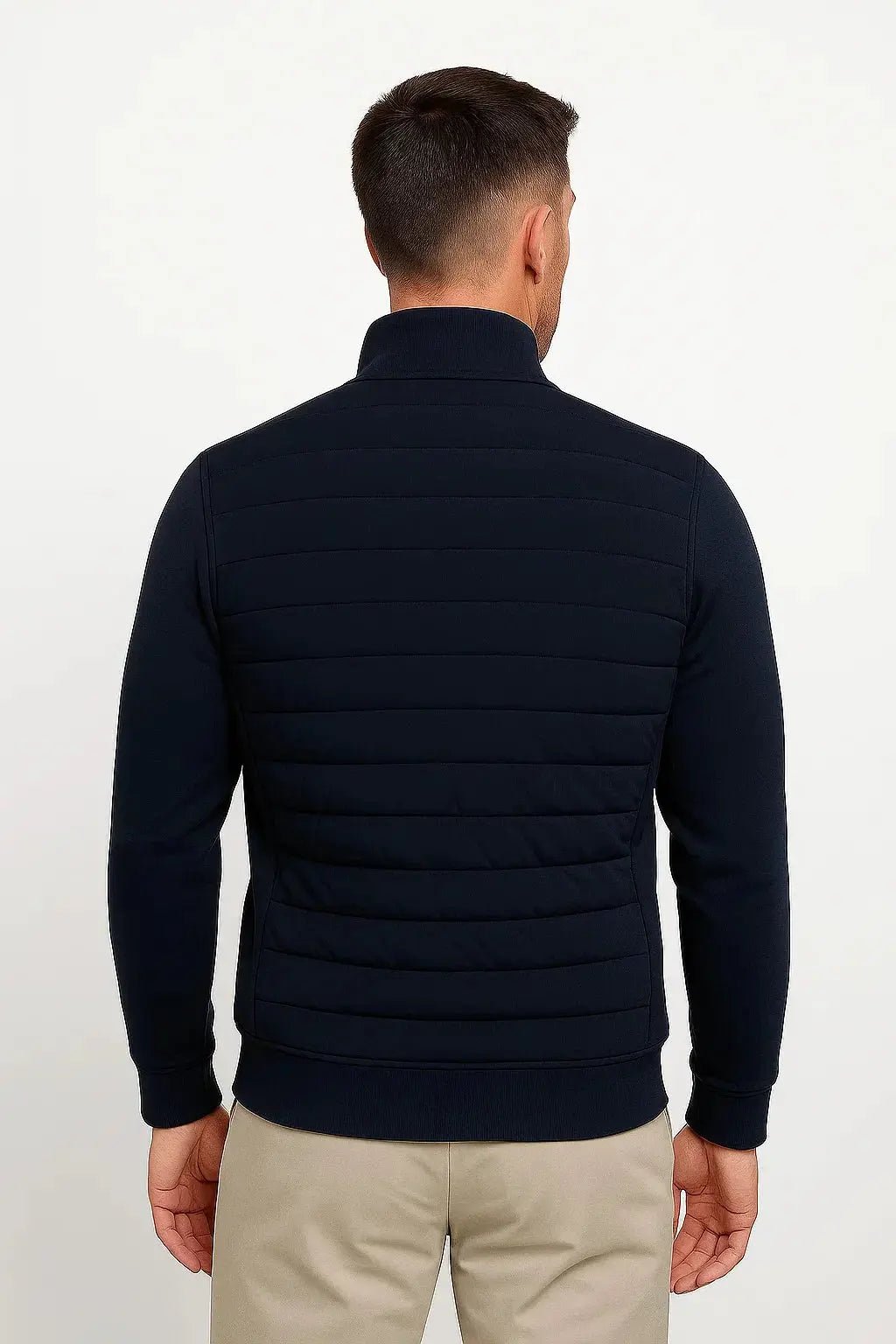 Men's Hybrid Quilted Jacket | Knitted Sleeves Transitional Fit Back