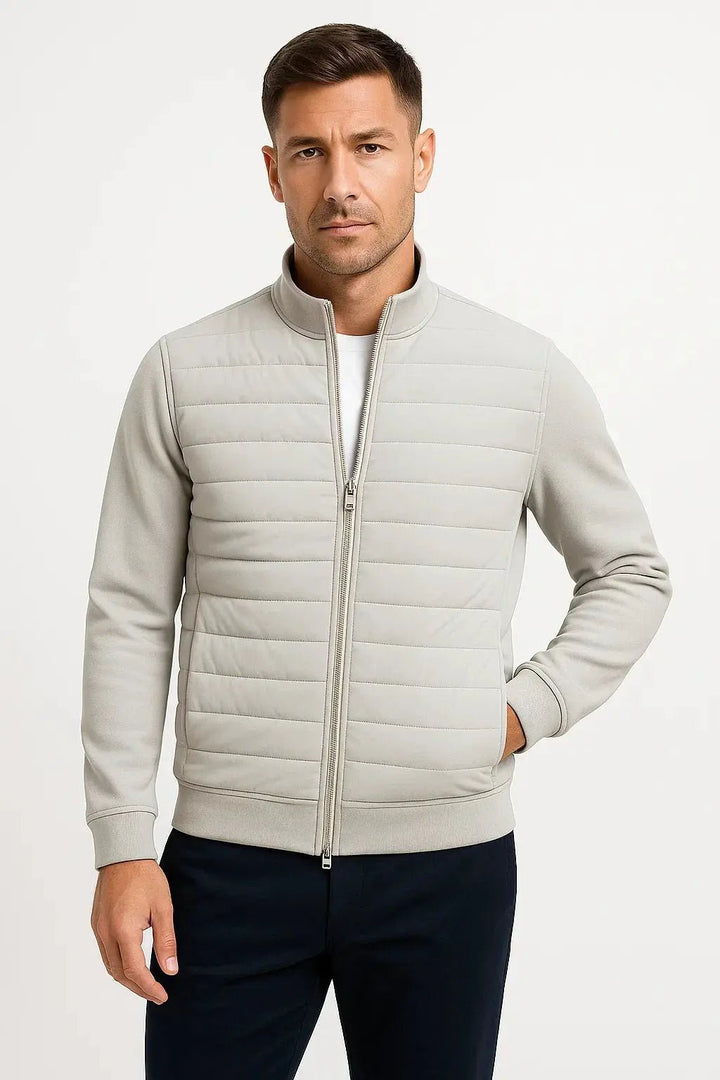 Men's Hybrid Quilted Jacket | Knitted Sleeves Transitional Fit Close Up