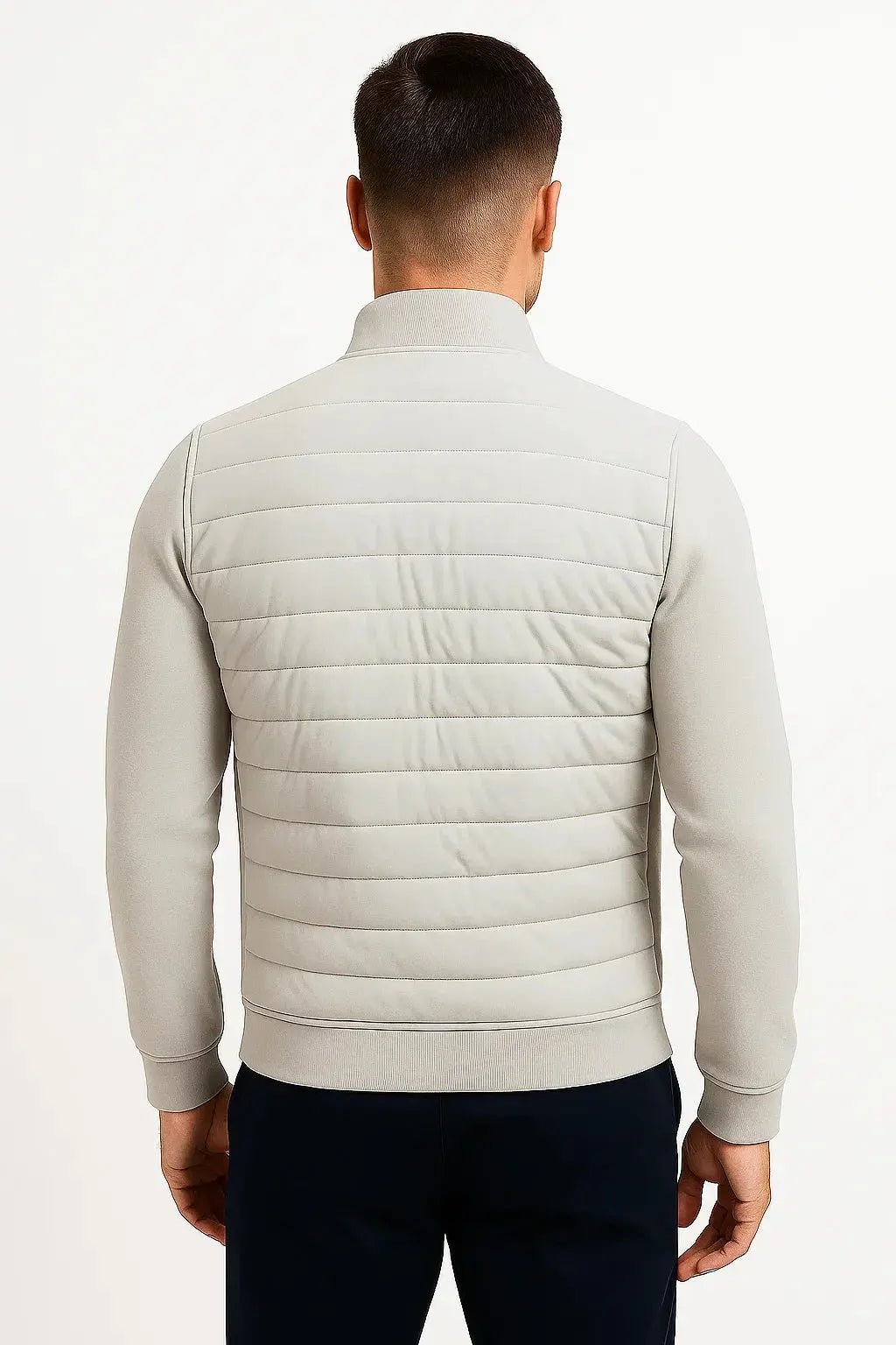 Men's Hybrid Quilted Jacket | Knitted Sleeves Transitional Fit Lifestyle