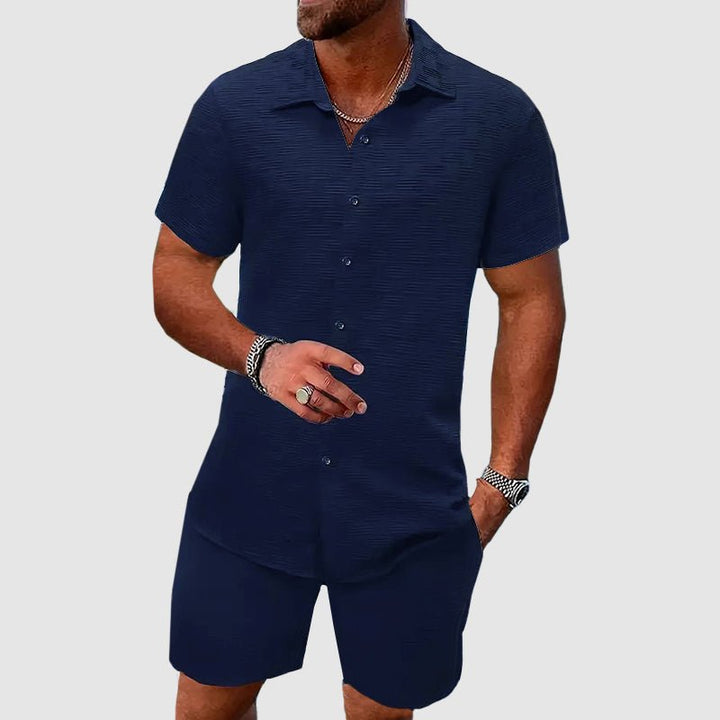 Men's Jacquard Two-Piece Short Sleeve Set | Woven Texture Detail