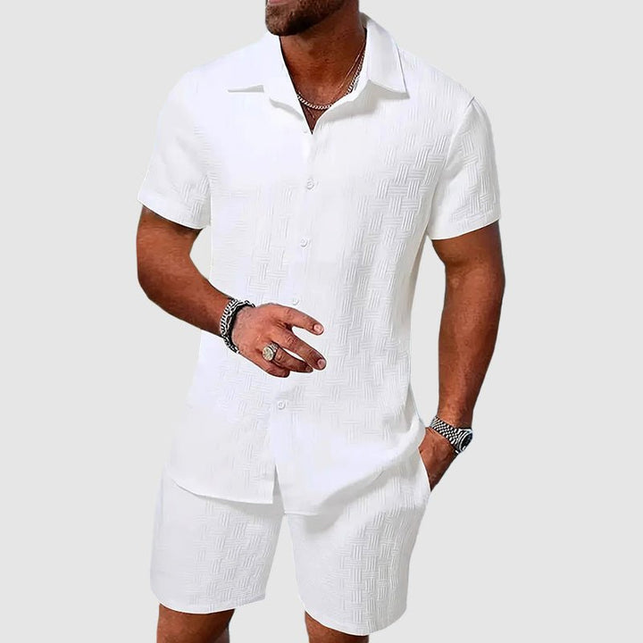 Men's Jacquard Two-Piece Short Sleeve Set | Woven Texture Front