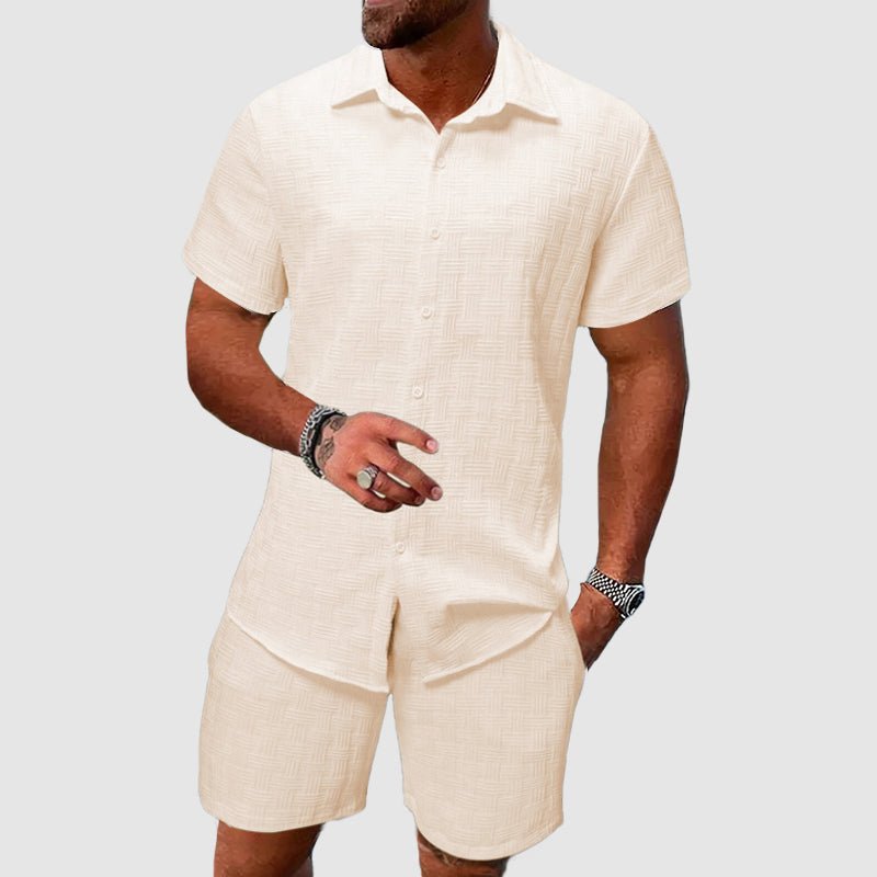 Men's Jacquard Two-Piece Short Sleeve Set | Woven Texture Hero