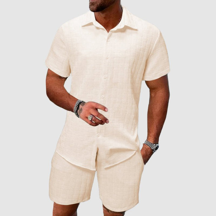 Men's Jacquard Two-Piece Short Sleeve Set | Woven Texture Hero