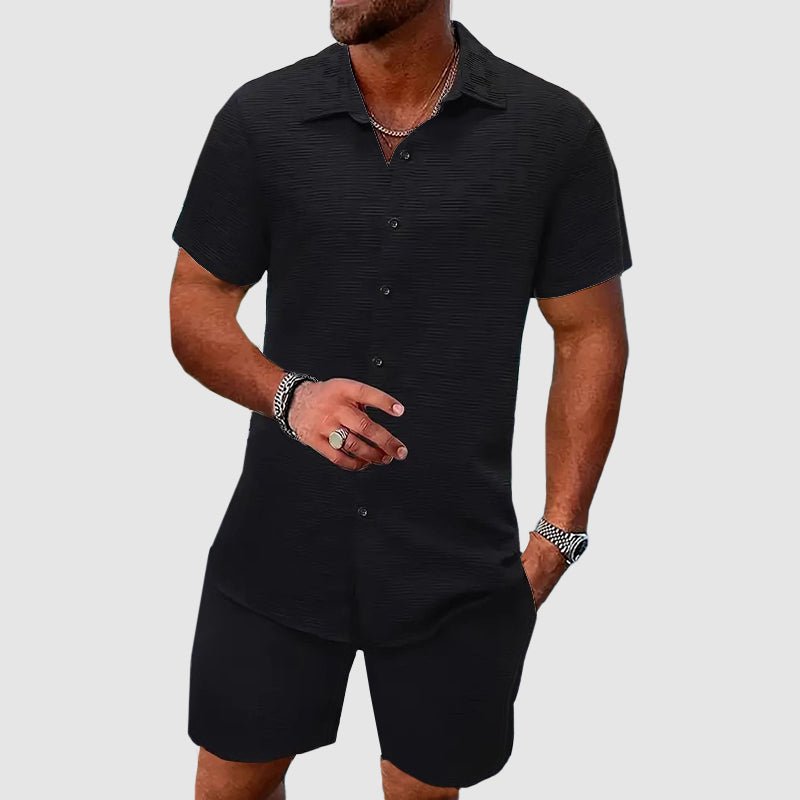 Men's Jacquard Two-Piece Short Sleeve Set | Woven Texture Side