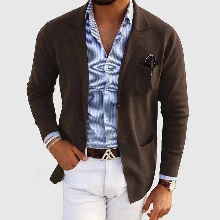 Men's Knit Blazer Jacket | Smart Casual with Patch Pockets Angle