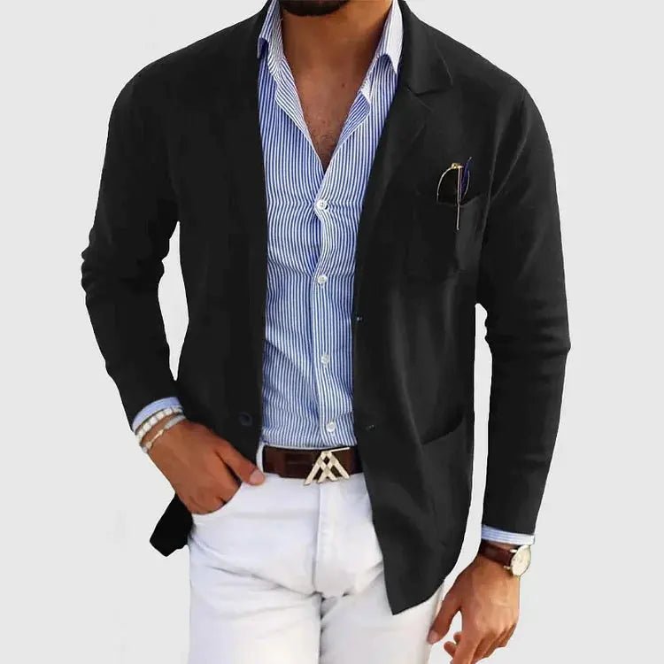Men's Knit Blazer Jacket | Smart Casual with Patch Pockets Back