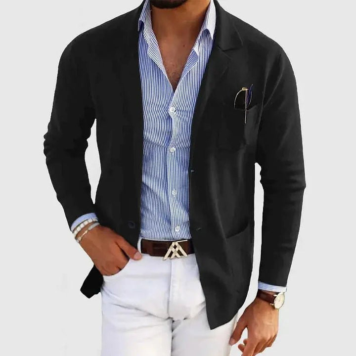 Men's Knit Blazer Jacket | Smart Casual with Patch Pockets Back