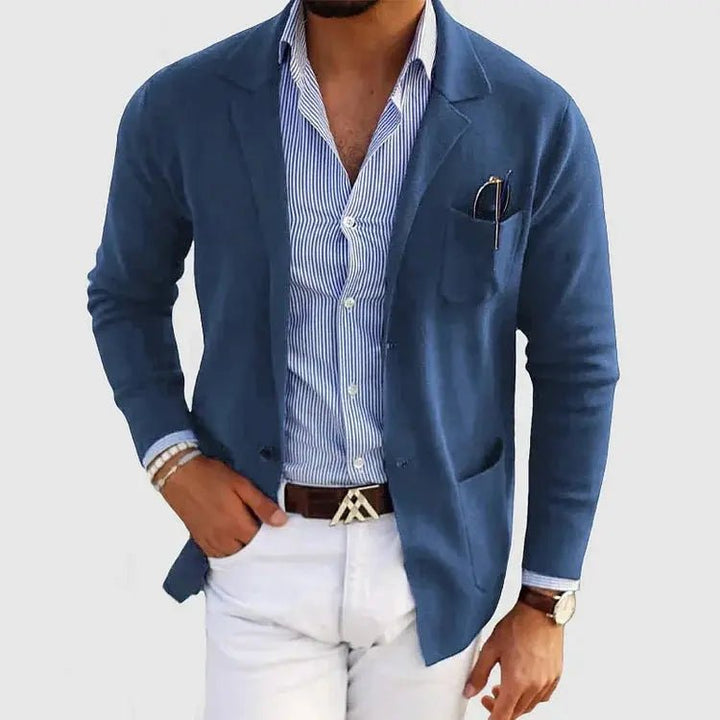 Men's Knit Blazer Jacket | Smart Casual with Patch Pockets Front
