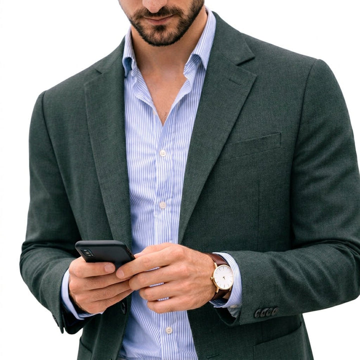 Men's Knit Blazer | Tailored Fit with Notch Lapel Close Up
