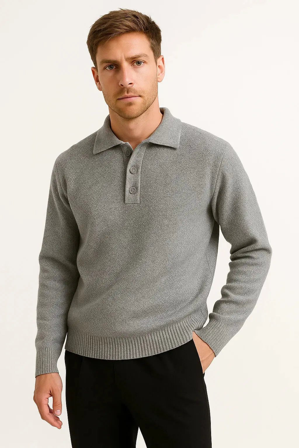 Men's Knit Polo Sweater | Classic Pullover with Structured Collar Detail