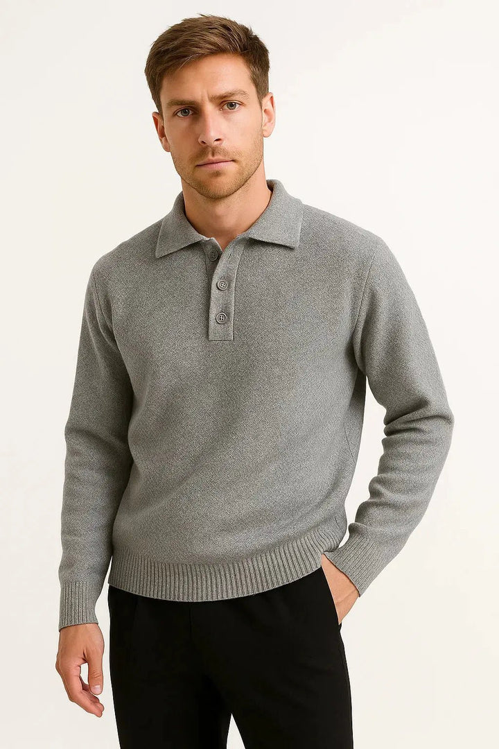 Men's Knit Polo Sweater | Classic Pullover with Structured Collar Detail