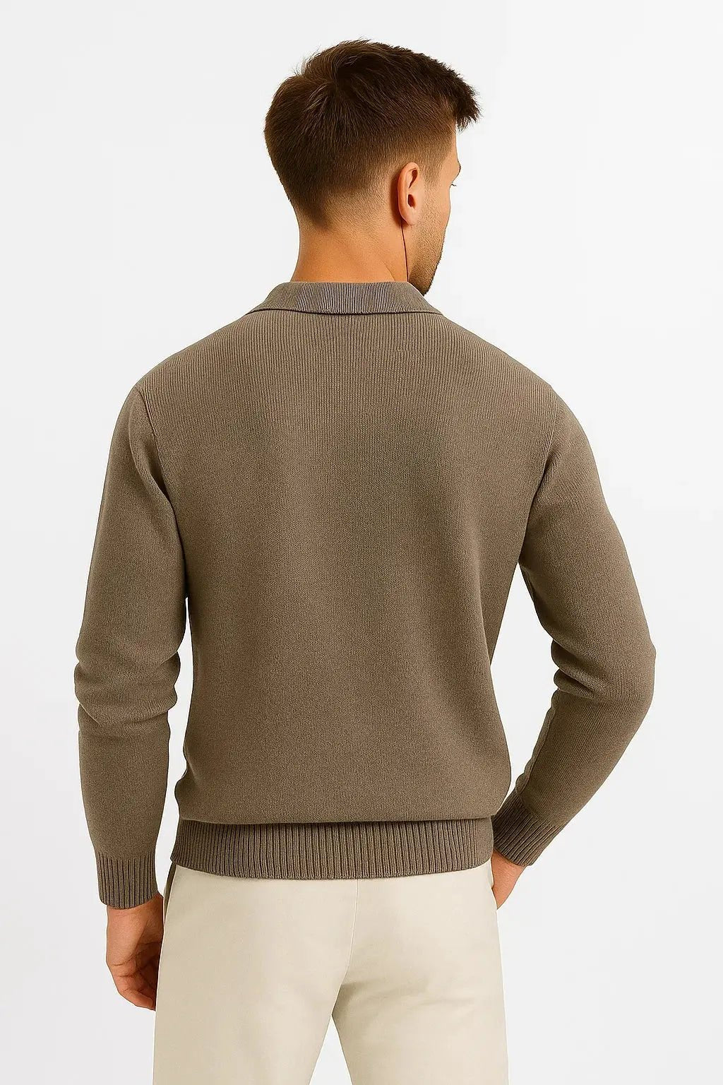 Men's Knit Polo Sweater | Classic Pullover with Structured Collar Front
