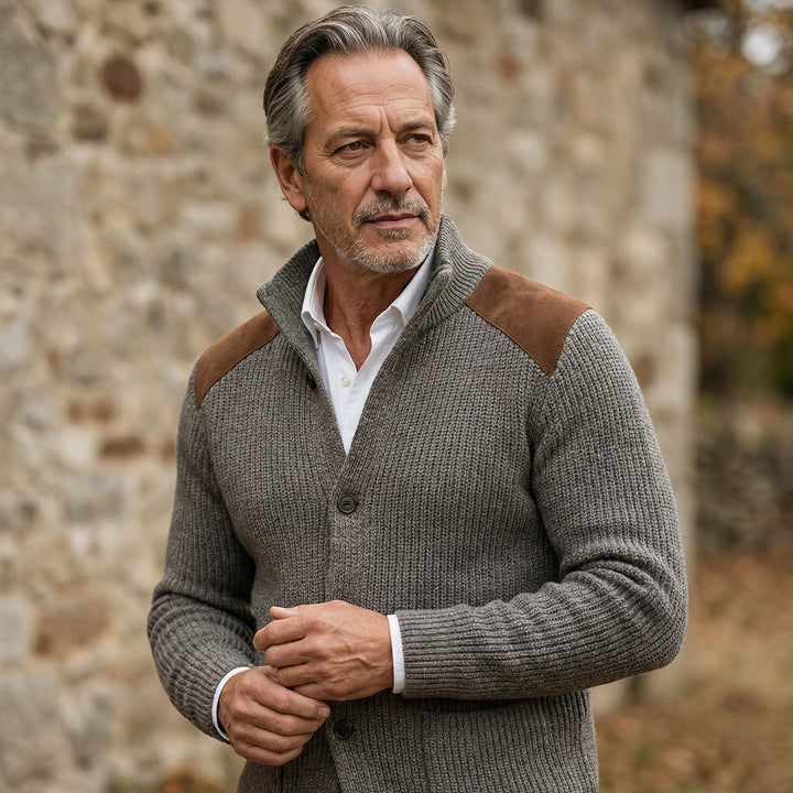 Men's Knitted Blazer | Structured Fit with Suede Patches Detail