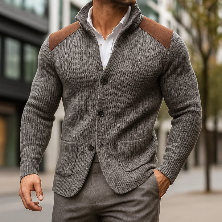 Men's Knitted Blazer | Structured Fit with Suede Patches Front