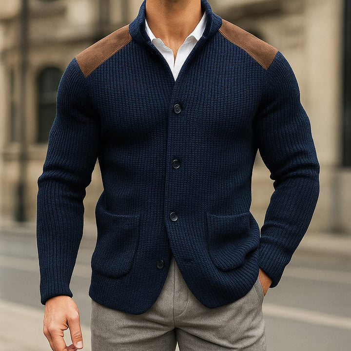 Men's Knitted Blazer | Structured Fit with Suede Patches Side