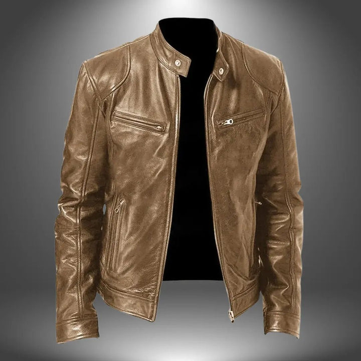 Men's Leather Biker Jacket | Zip Up with Stand Collar Lifestyle