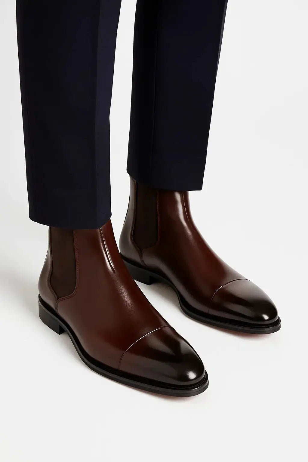 Men's Leather Cap Toe Chelsea Boots | Sleek Everyday Fit Close Up