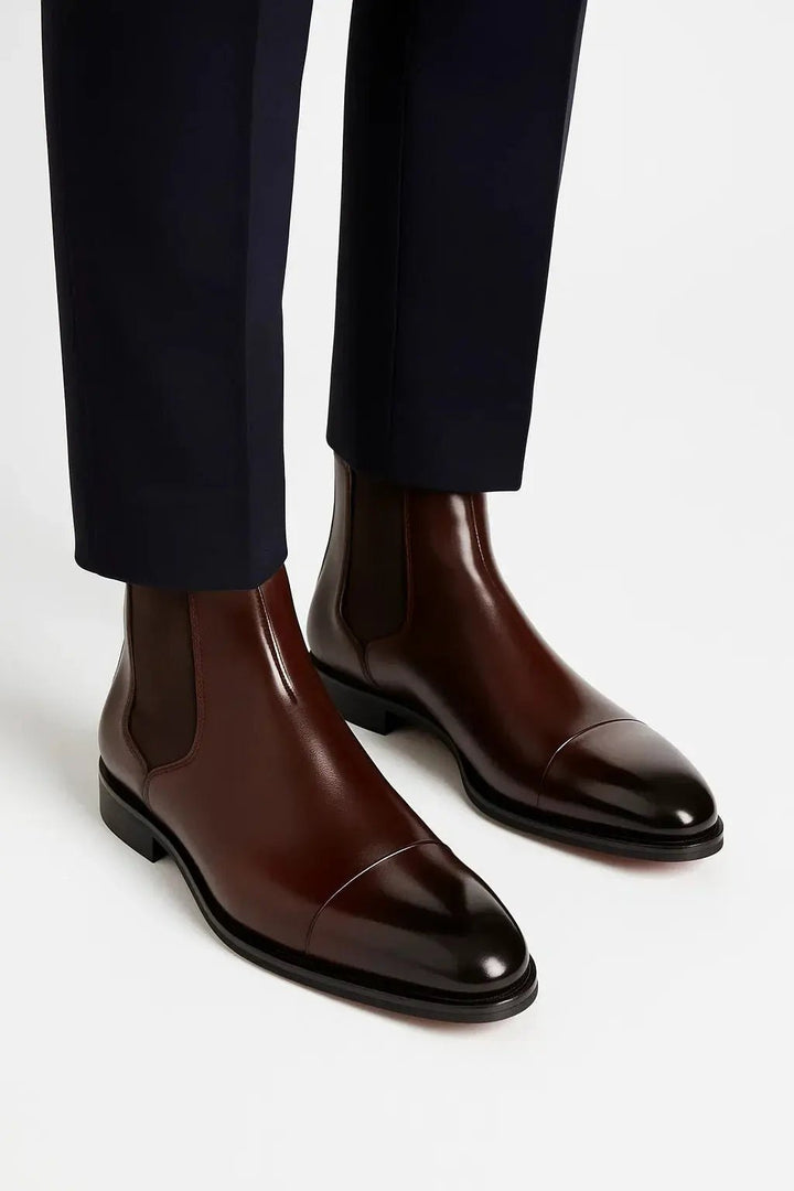 Men's Leather Cap Toe Chelsea Boots | Sleek Everyday Fit Close Up
