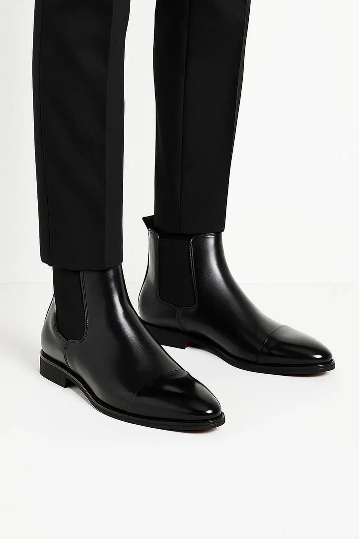 Men's Leather Cap Toe Chelsea Boots | Sleek Everyday Fit Front