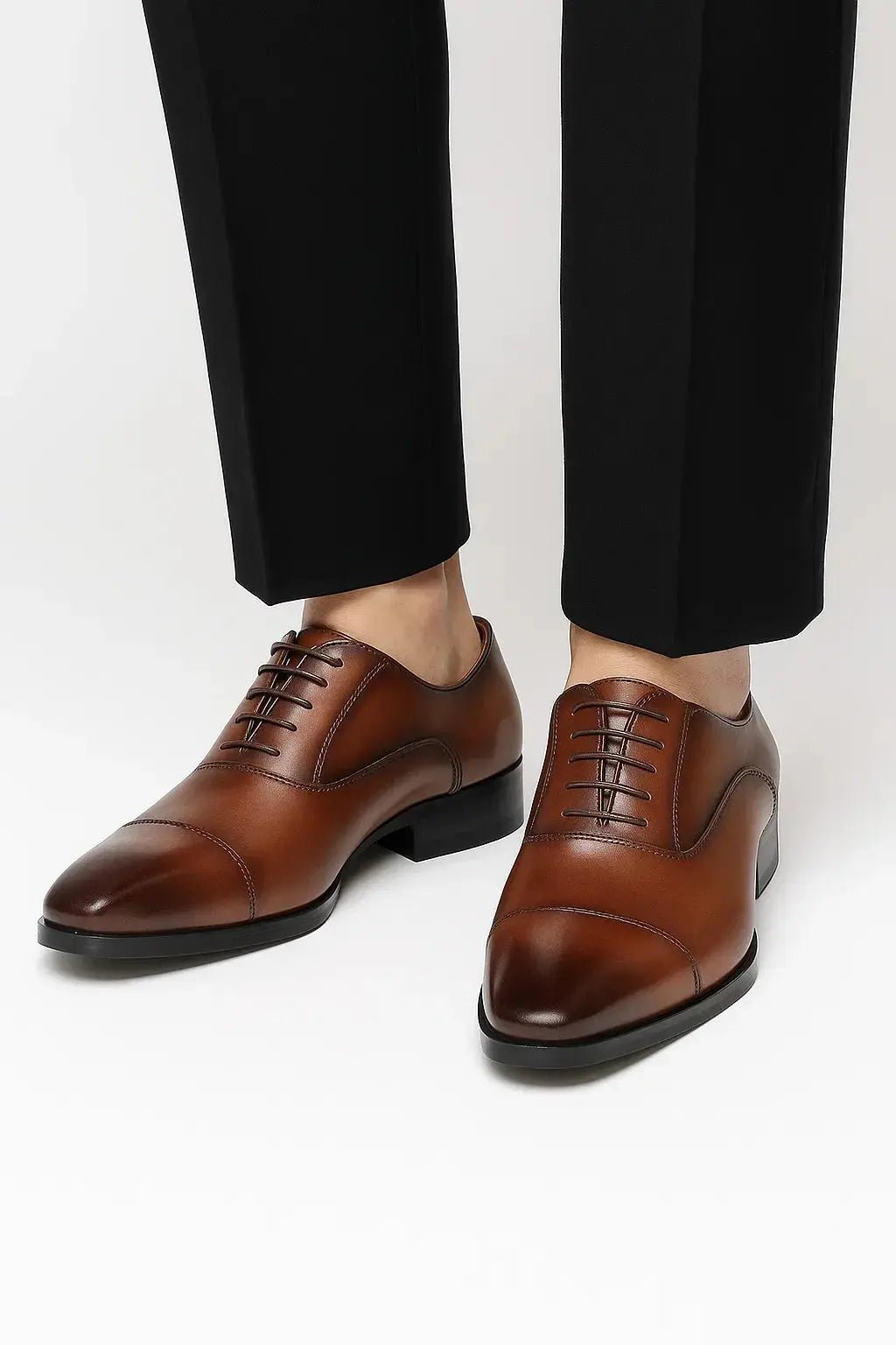 Men's Leather Derby Dress Shoes | Cap Toe Formal Black Detail