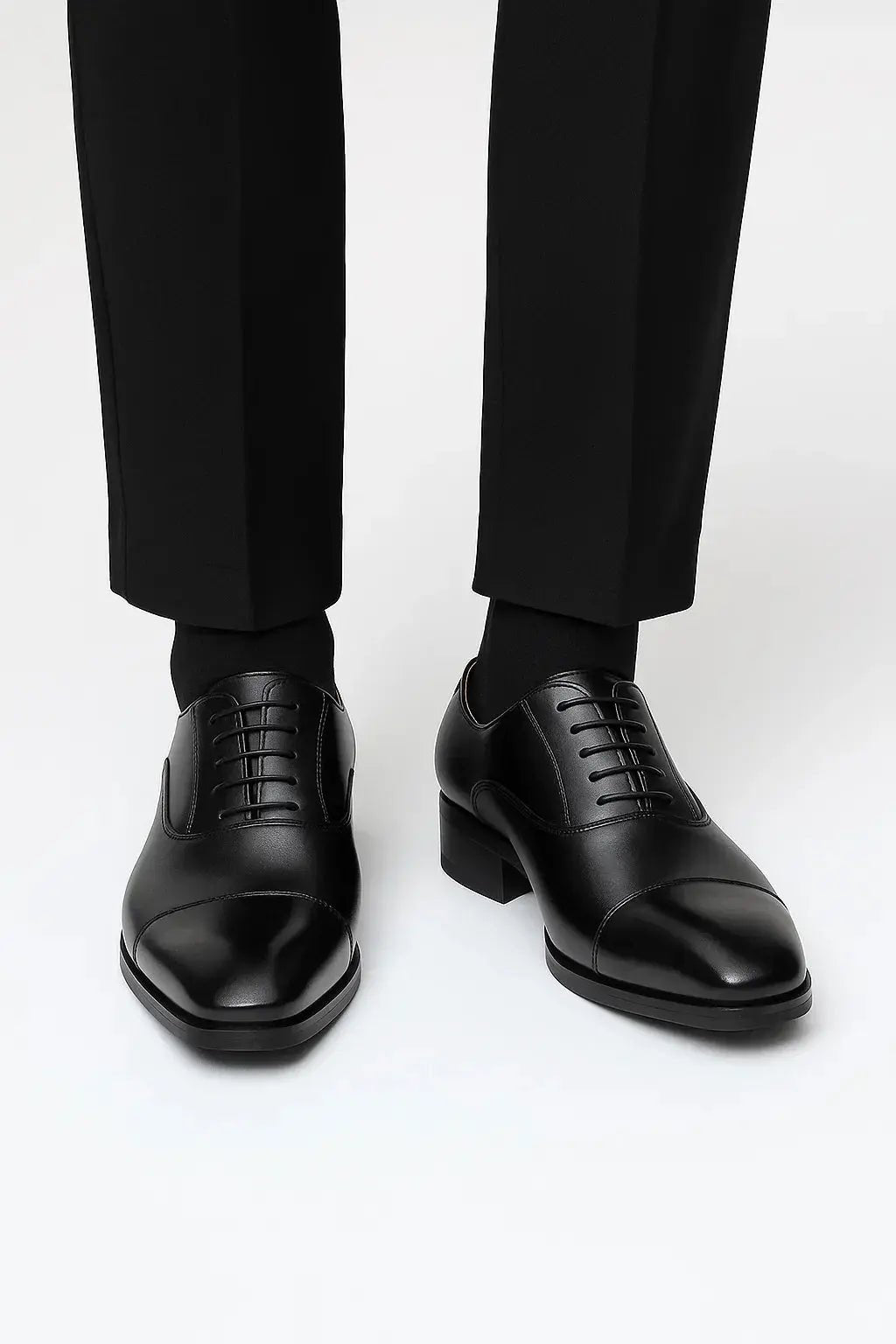 Men's Leather Derby Dress Shoes | Cap Toe Formal Black Front