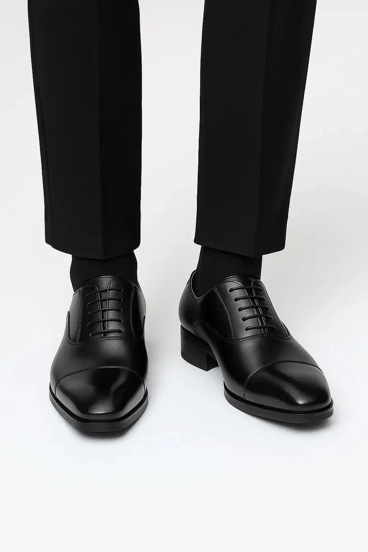 Men's Leather Derby Dress Shoes | Cap Toe Formal Black Front