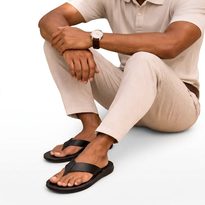 Men's Leather Toe Post Sandals with Cushioned Sole Front