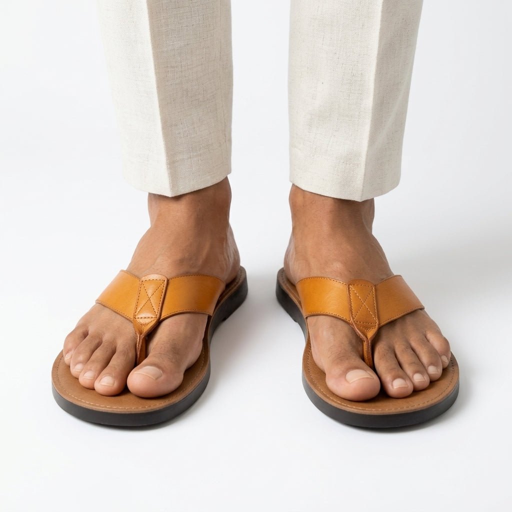 Men's Leather Toe Post Sandals with Cushioned Sole Hero