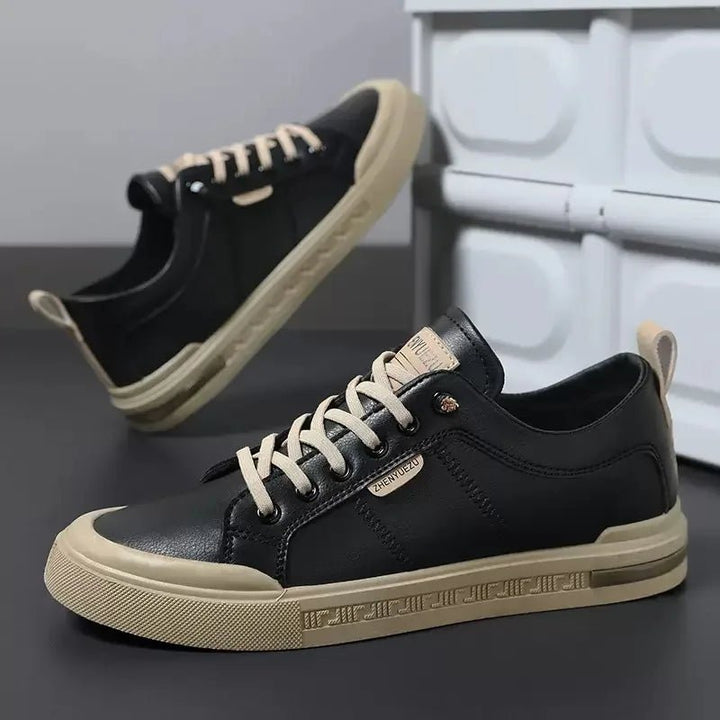 Men's Leather Two-Tone Sneakers with Contrast Collar Angle