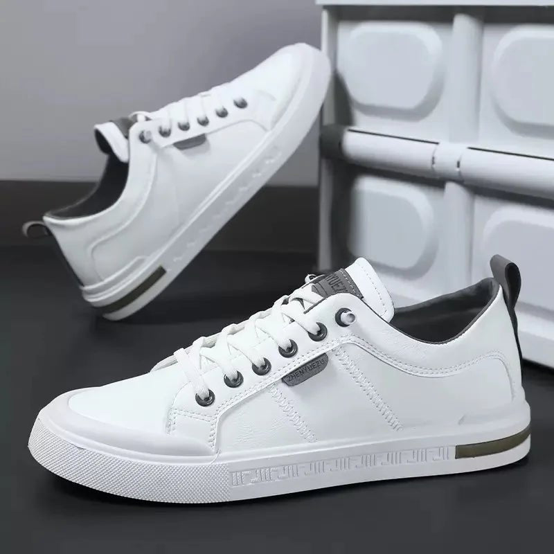Men's Leather Two-Tone Sneakers with Contrast Collar Back