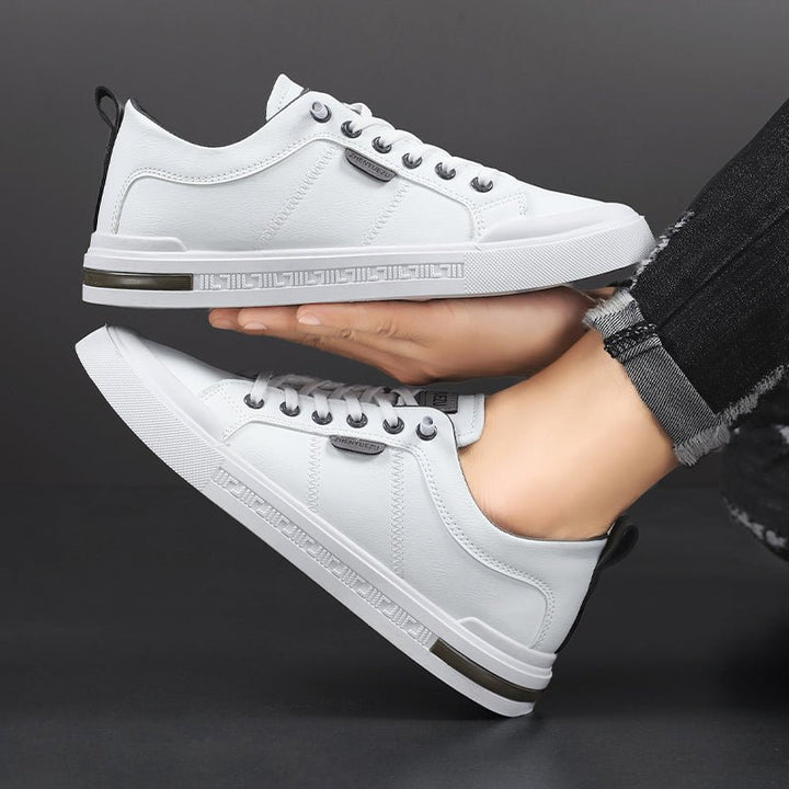 Men's Leather Two-Tone Sneakers with Contrast Collar Close Up