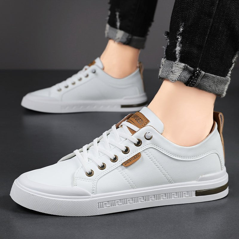 Men's Leather Two-Tone Sneakers with Contrast Collar Detail