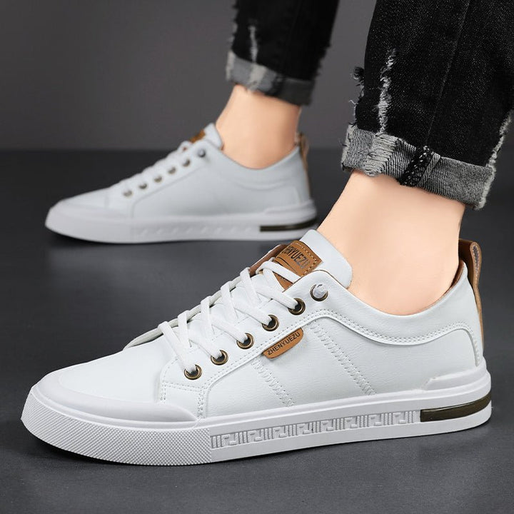 Men's Leather Two-Tone Sneakers with Contrast Collar Detail