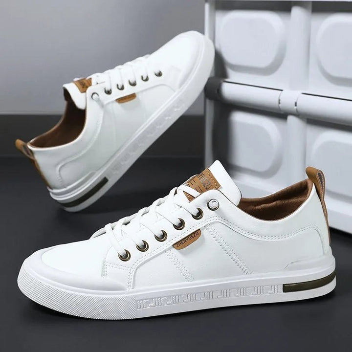 Men's Leather Two-Tone Sneakers with Contrast Collar Front