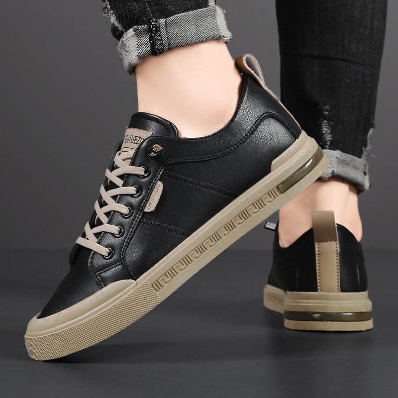 Men's Leather Two-Tone Sneakers with Contrast Collar Full