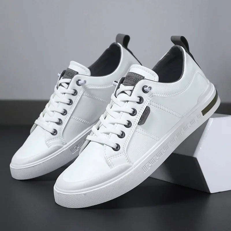 Men's Leather Two-Tone Sneakers with Contrast Collar Side