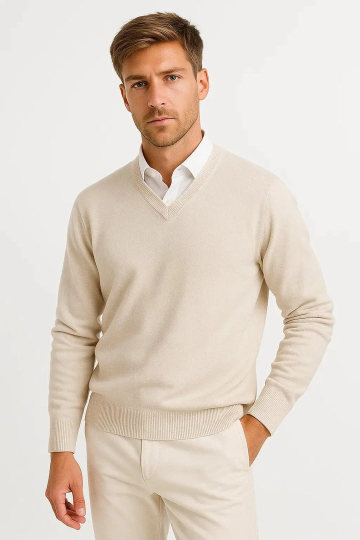 Men's Lightweight V-Neck Knit Sweater | Ribbed Slim Fit Pull Hero