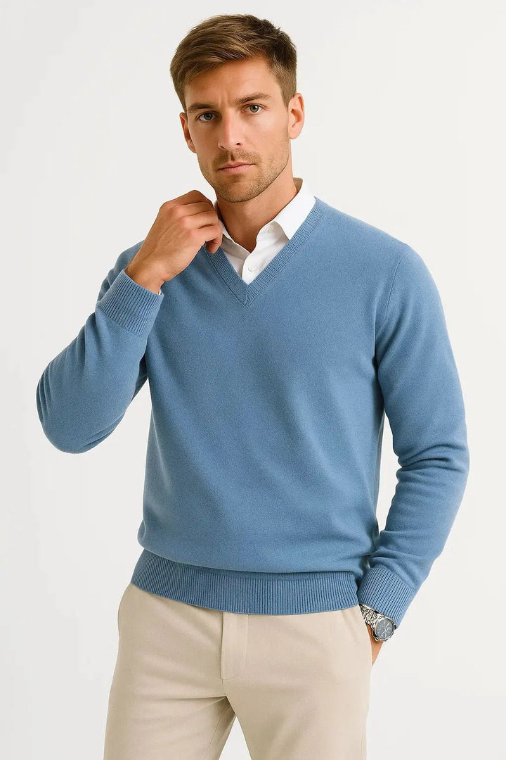 Men's Lightweight V-Neck Knit Sweater | Ribbed Slim Fit Pull Lifestyle