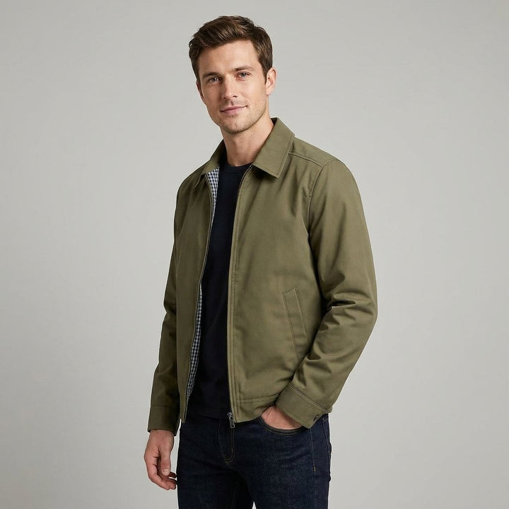 Men's Lined Classic Jacket | Harrington Fit with Gingham Lining Back