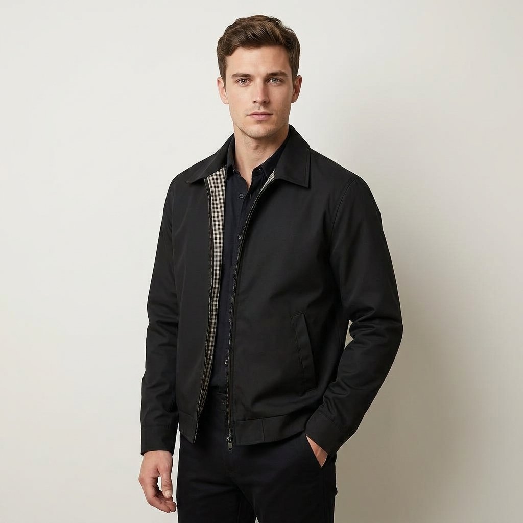 Men's Lined Classic Jacket | Harrington Fit with Gingham Lining Front