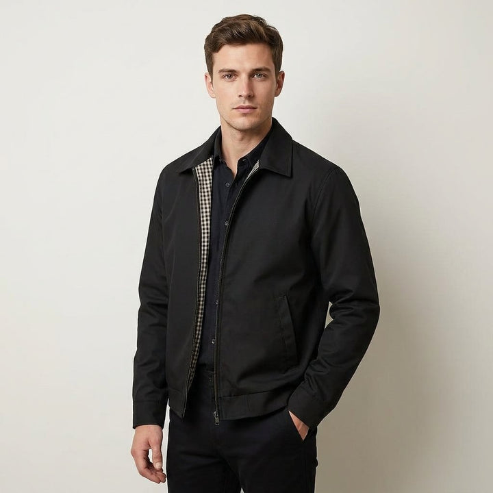 Men's Lined Classic Jacket | Harrington Fit with Gingham Lining Front