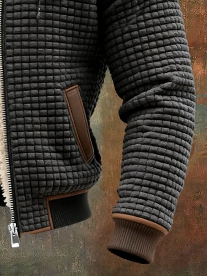 Men's Lined Quilted Winter Jacket | Sherpa Zip Up Hooded Angle