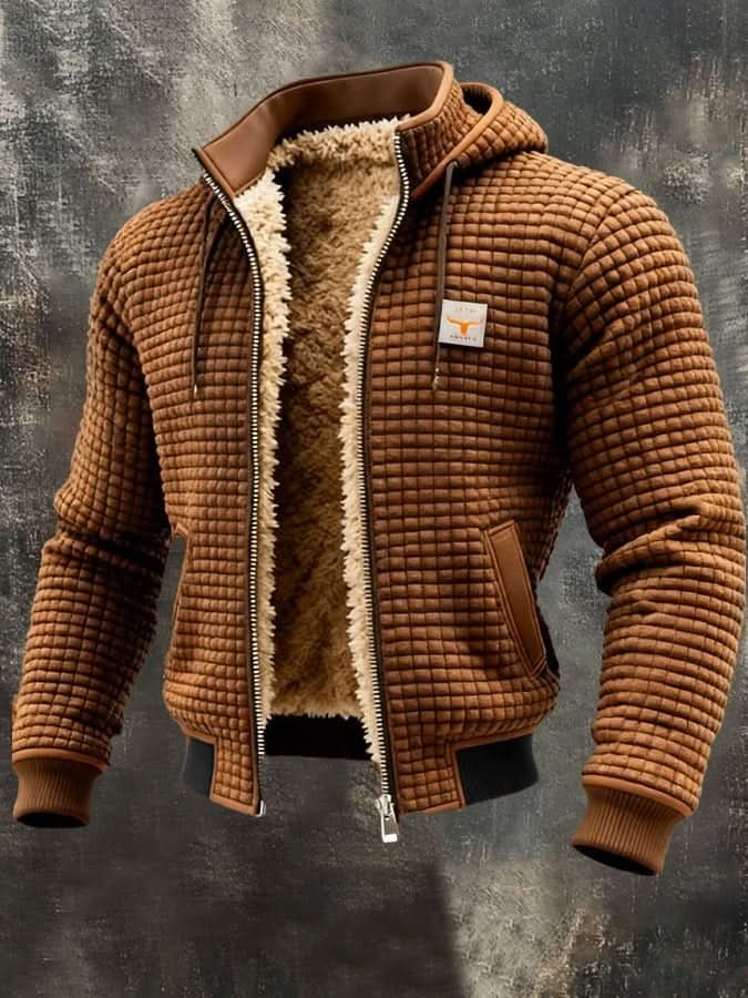 Men's Lined Quilted Winter Jacket | Sherpa Zip Up Hooded Back