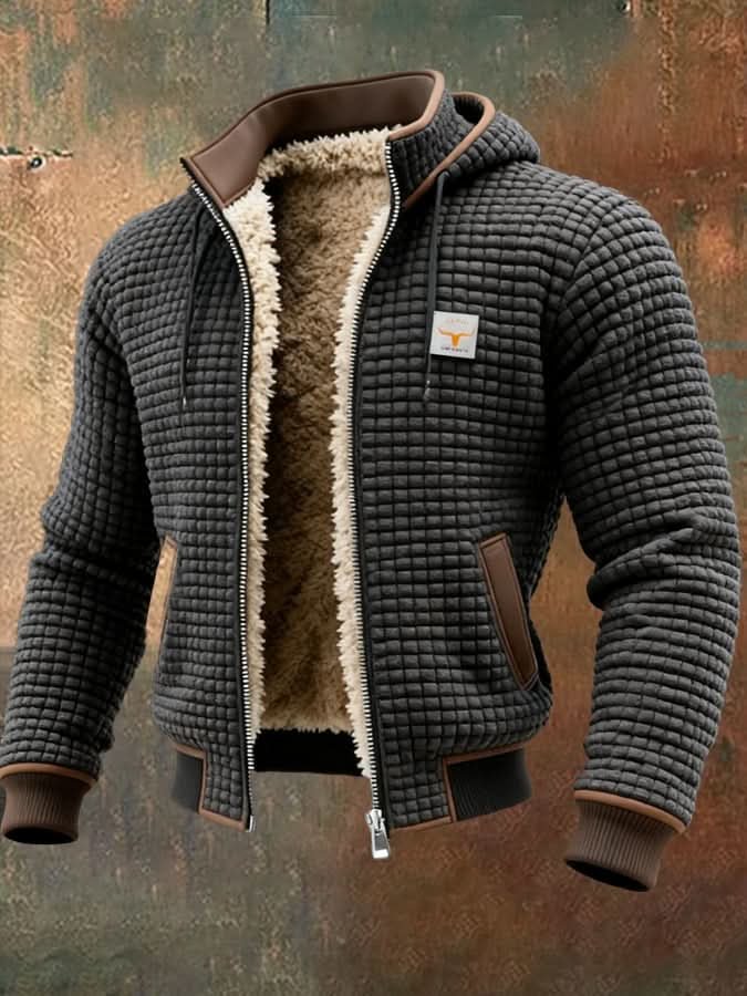 Men's Lined Quilted Winter Jacket | Sherpa Zip Up Hooded Close Up