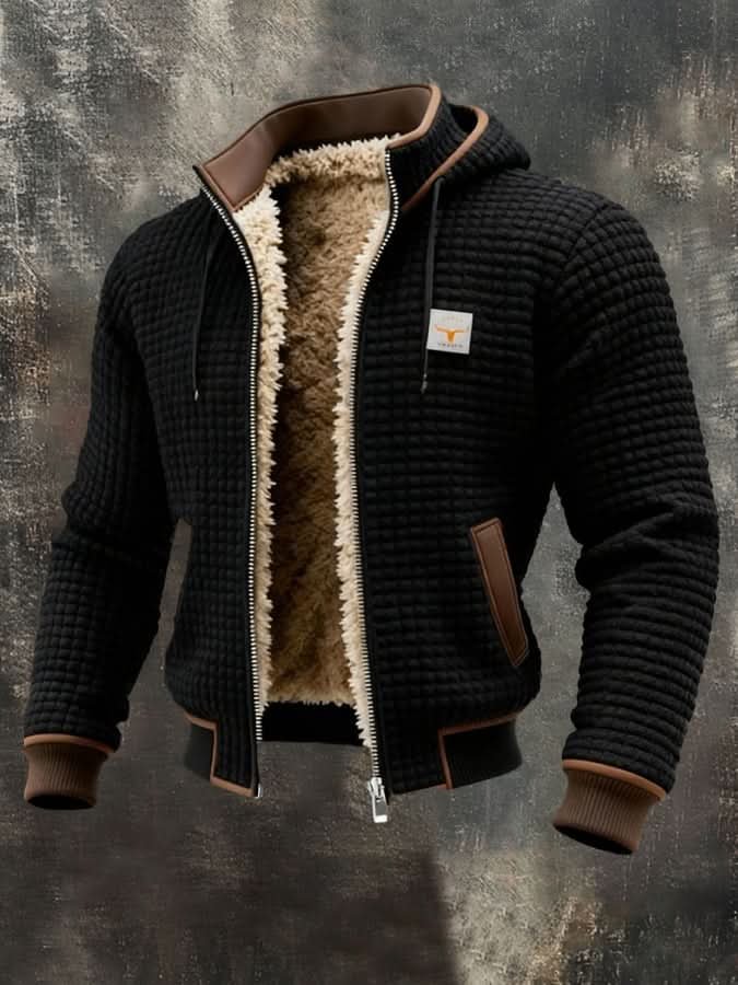 Men's Lined Quilted Winter Jacket | Sherpa Zip Up Hooded Front
