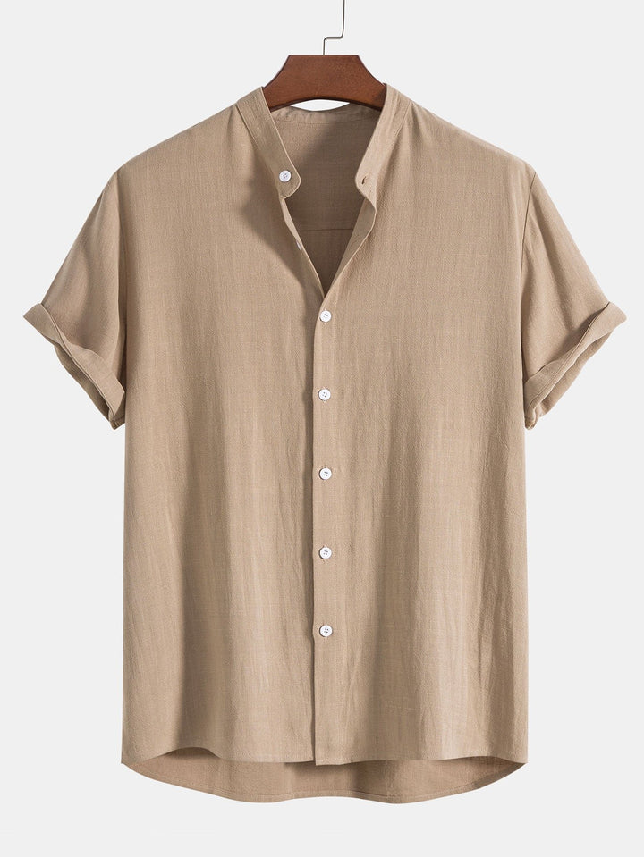 Men's Linen Band Collar Co-Ord | Matching Trousers Set Back