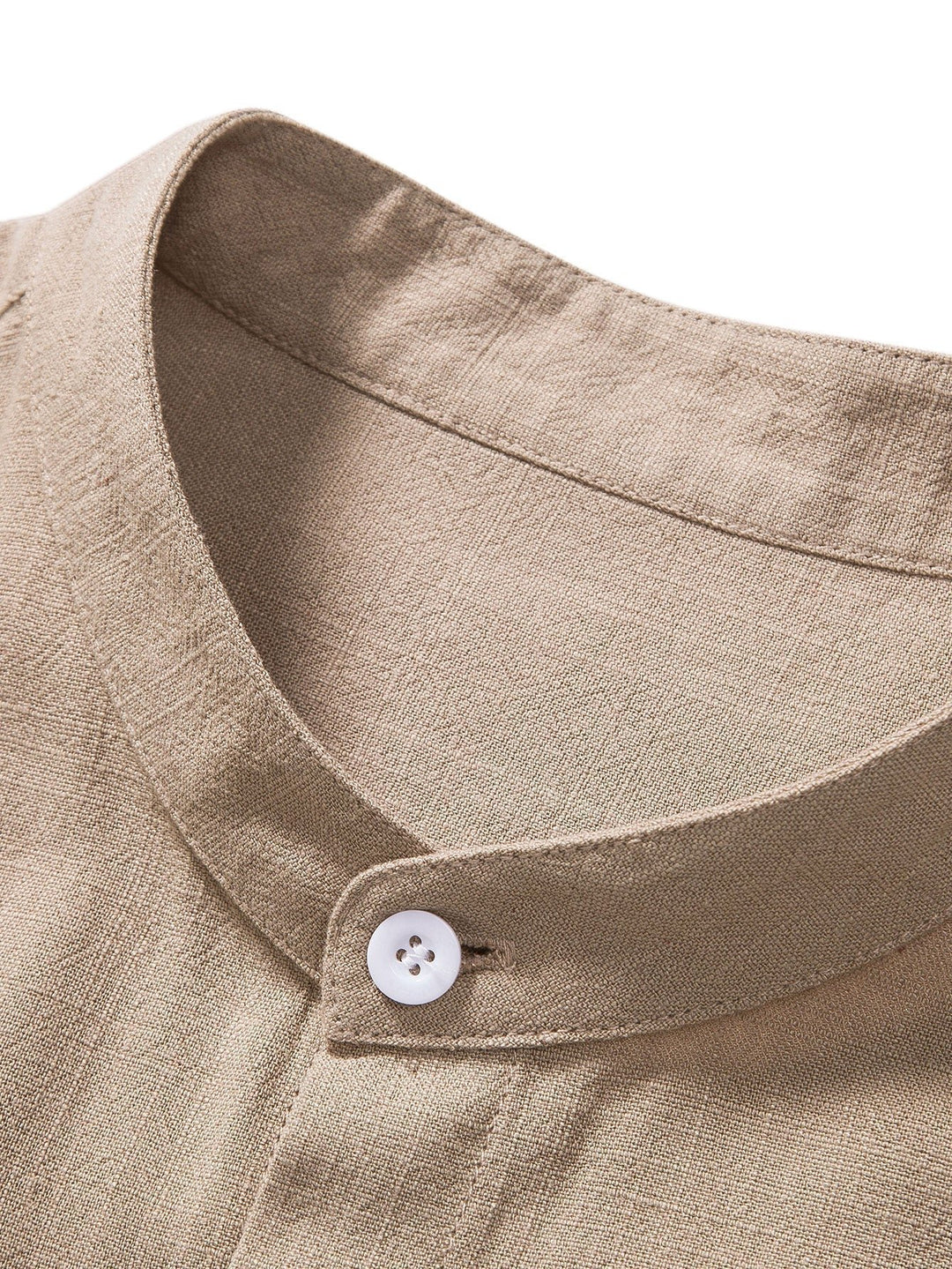 Men's Linen Band Collar Co-Ord | Matching Trousers Set Close Up