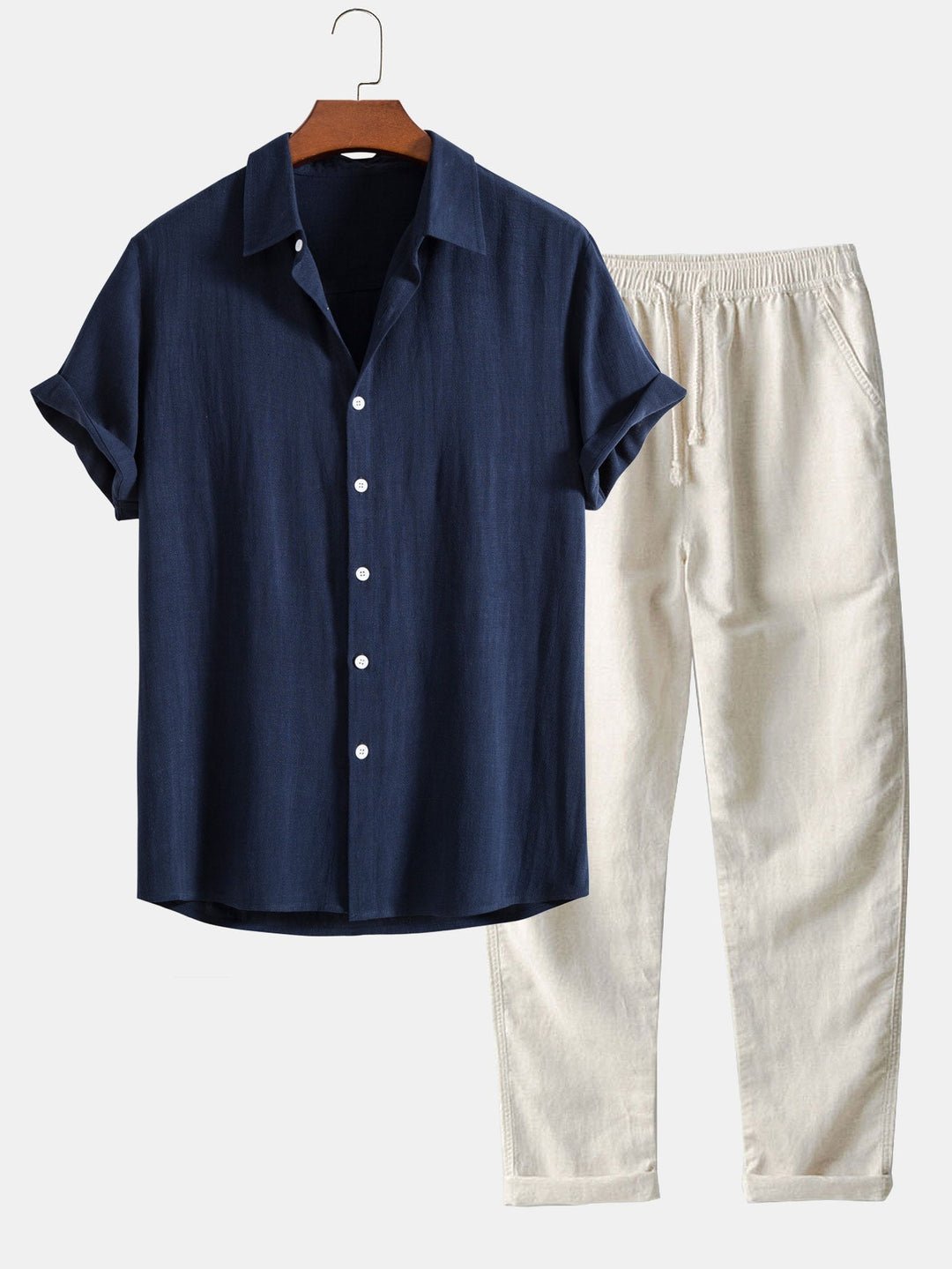 Men's Linen Band Collar Co-Ord | Matching Trousers Set Hero