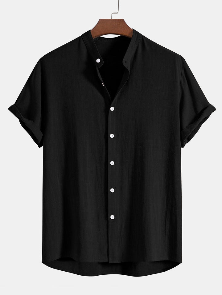 Men's Linen Band Collar Co-Ord | Matching Trousers Set View 13